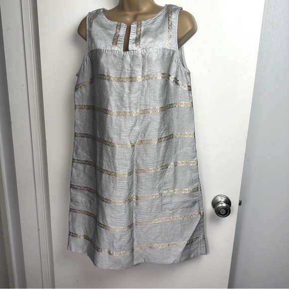 Studio 412 Grayish Metallic Gold Artsy Striped Detail Sleeveless Dress NWOT S - Picture 3 of 16